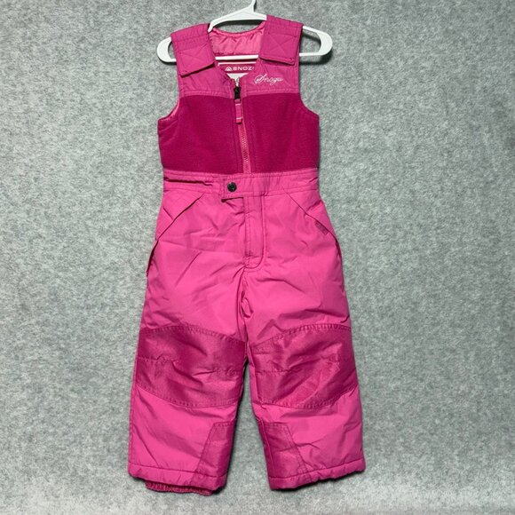 Snozu Snow Bibs Pants Girls Size 3T Pink Articulated Knees Full Zip - Picture 1 of 8